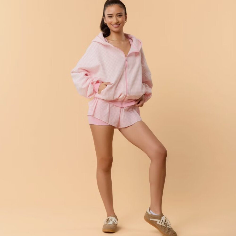 NWT Blogilates Marshmallow Full Zip Hoodie - Pink Gingham - Picture 6 of 11